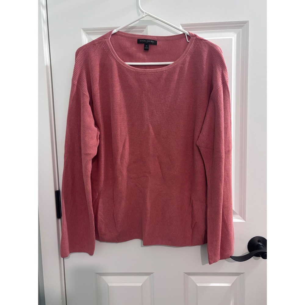 Banana Republic Womens Rose Pink Ribbed Cotton Modal Crew Neck Sweater Medium